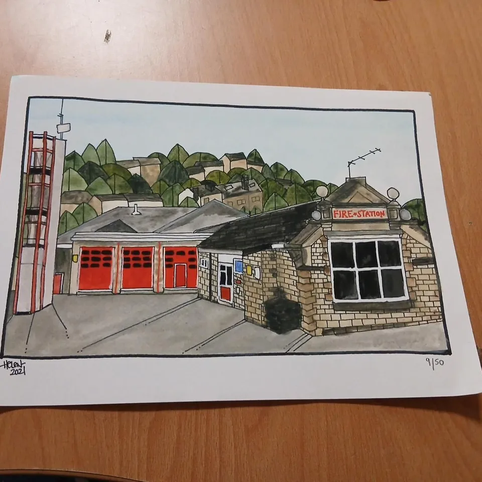 HOLMFIRTH FIRE STATION - LIMITED EDITION PRINT 9/50, SIGNED HELEN ROBINSON (2021) 
