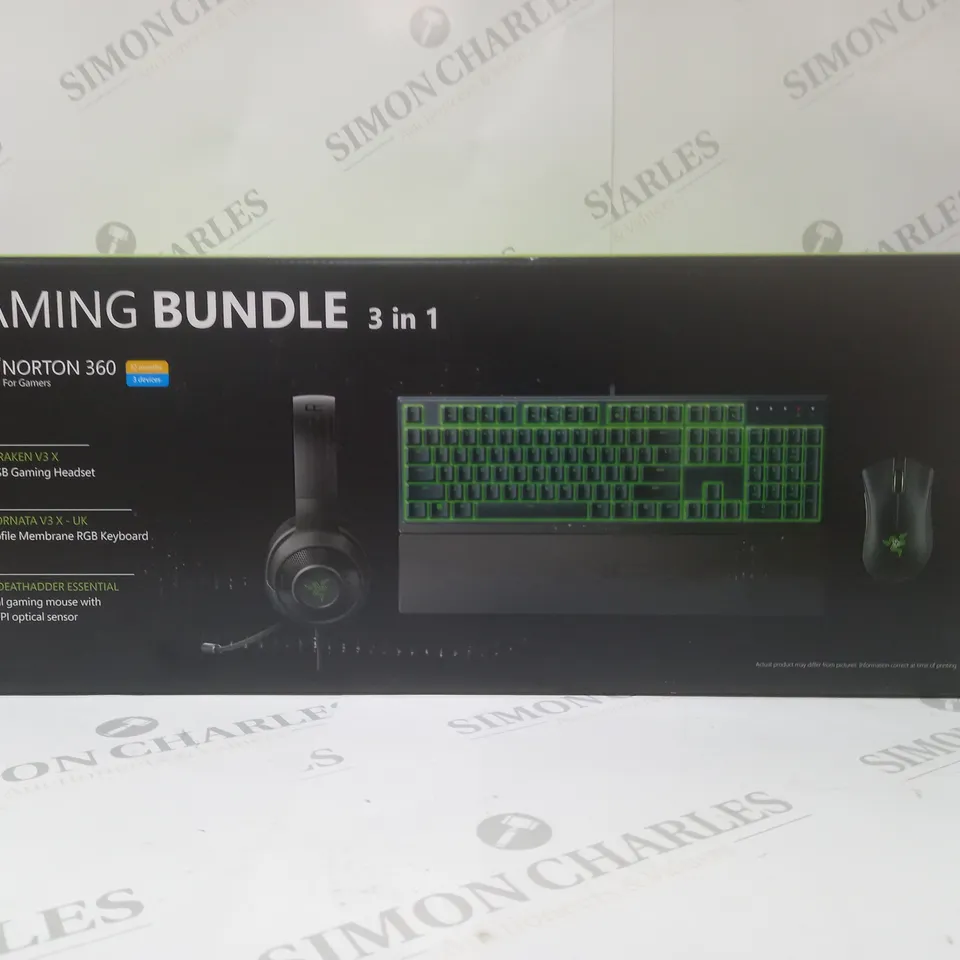 BRAND NEW BOXED RAZER GAMING BUNDLE 3 IN 1 TO INCLUDE - GAMING HEADSET, MEMBRANE RGB KEYBOARD AND ESSENTIAL GAMING MOUSE