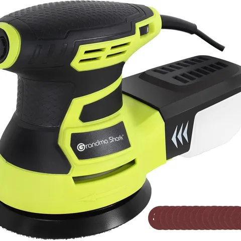 BOXED GRANDMA SHARK MULTIFUNCTION ORBITAL SANDER, WITH BIG CAPACITY DUST BOX, 15 PCS 125MM SANDPAPER (SIX-SPEED/13000RPM)