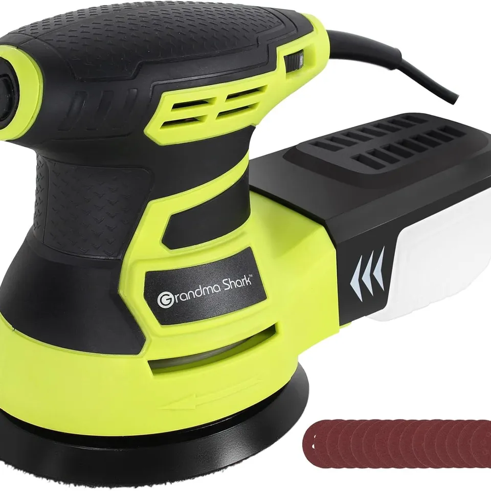 BOXED GRANDMA SHARK MULTIFUNCTION ORBITAL SANDER, WITH BIG CAPACITY DUST BOX, 15 PCS 125MM SANDPAPER (SIX-SPEED/13000RPM)