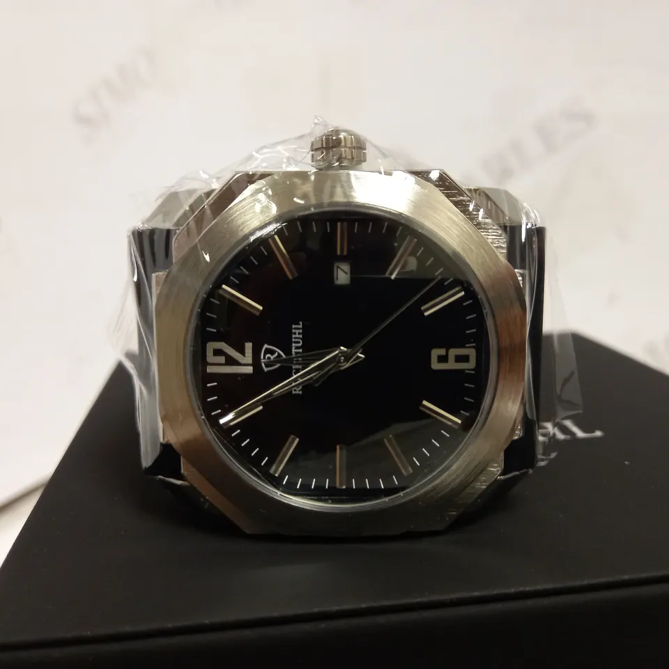 RUCKSTUHL OCTAGONAL FACE RUBBER STRAP WATCH RRP £540