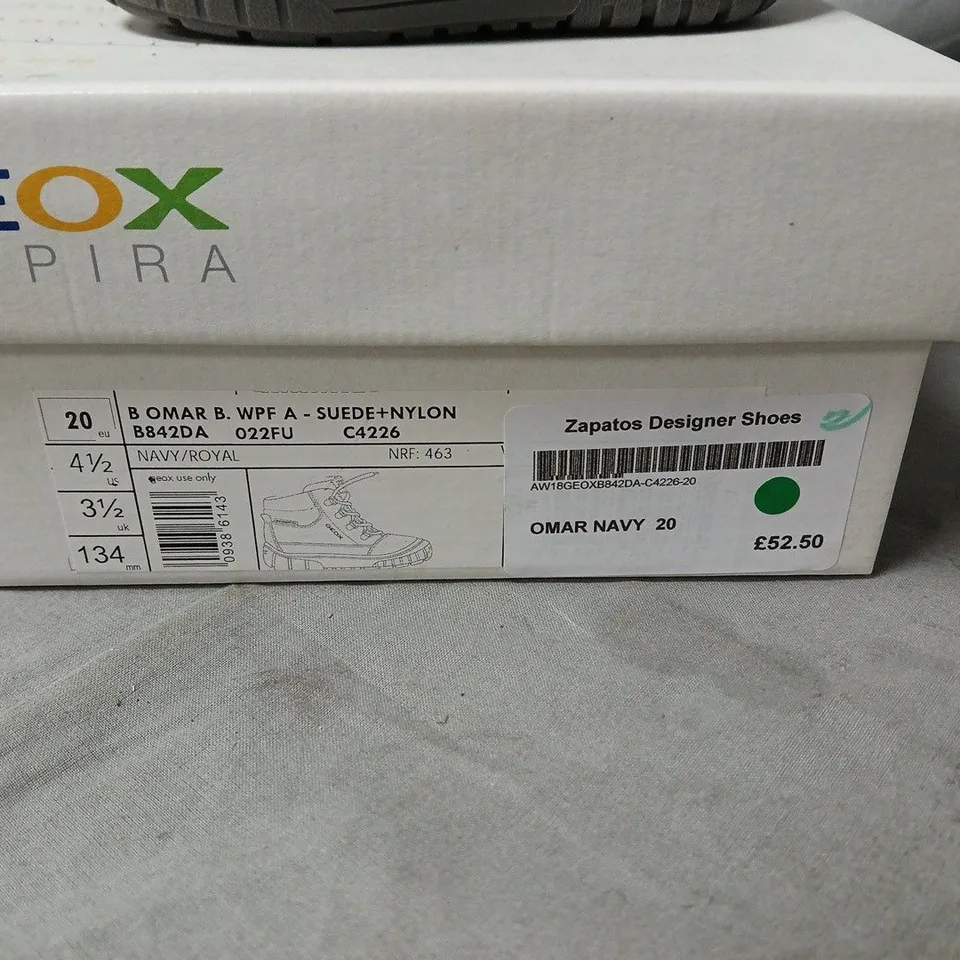 GEOX OMAR NAVY KIDS BOOTS – UK 3.5 / EU 20, NAVY SUEDE WITH FUR LINING