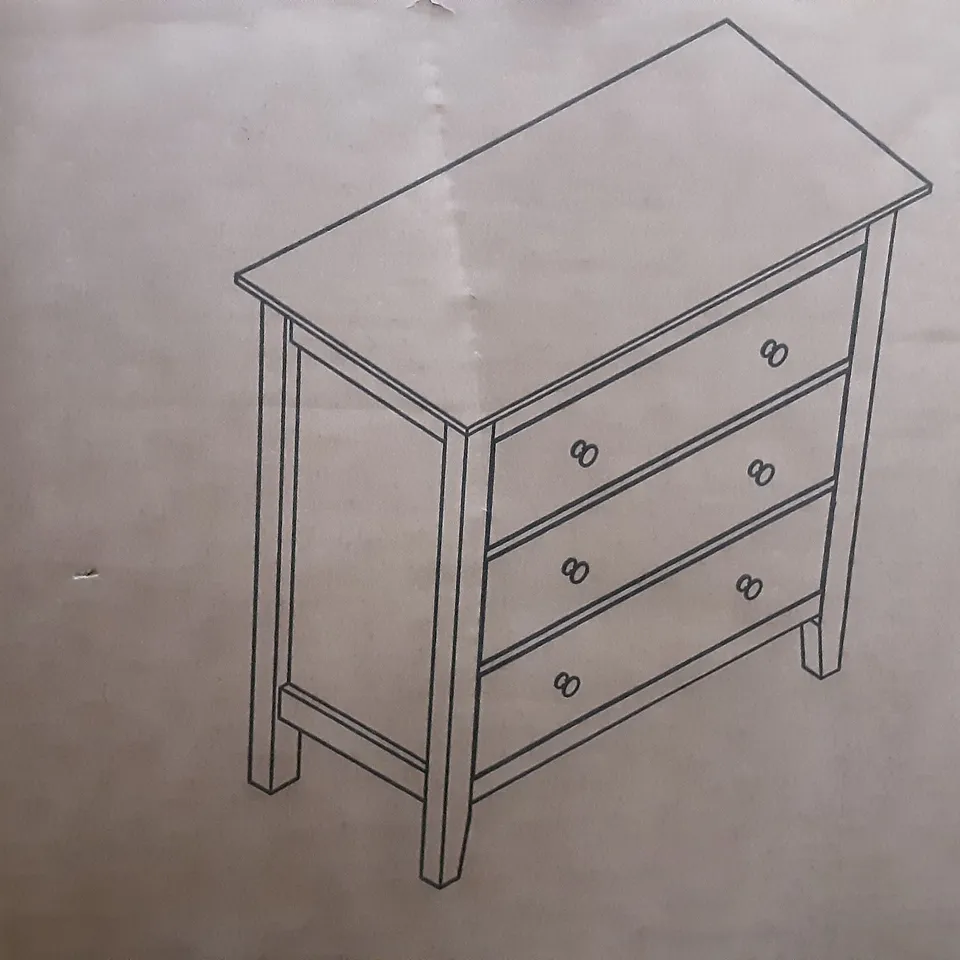 BOXED LYNTON 3 DRAWER CHEST IN GREY - H80 X W84 X 42 CM