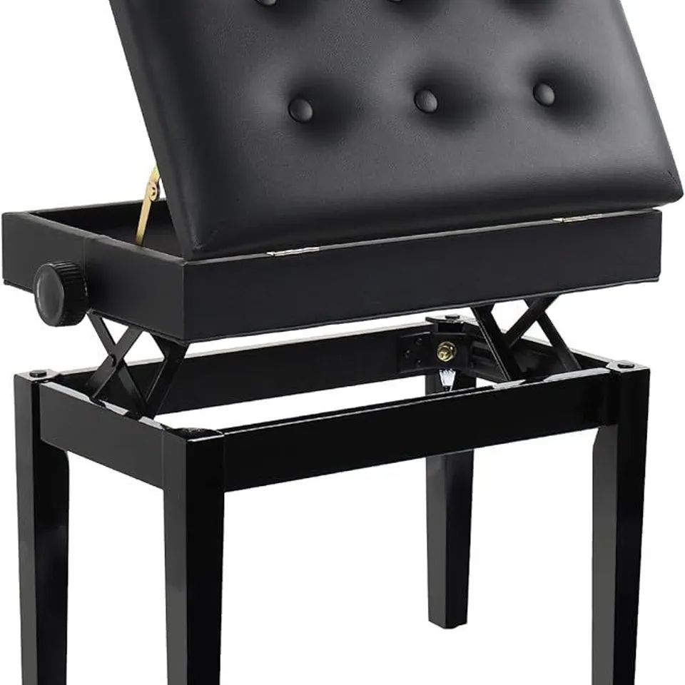 BOXED GRANDMA SHARK PIANO STOOL, DRESSING TABLE STOOL, HEIGHT ADJUSTABLE - BLACK