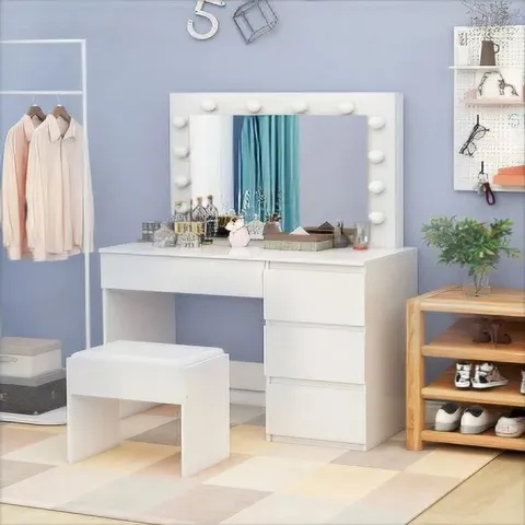 BOXED MOBLEY DRESSING TABLE VANITY SET WITH STOOL AND MIRROR (2 BOXES)