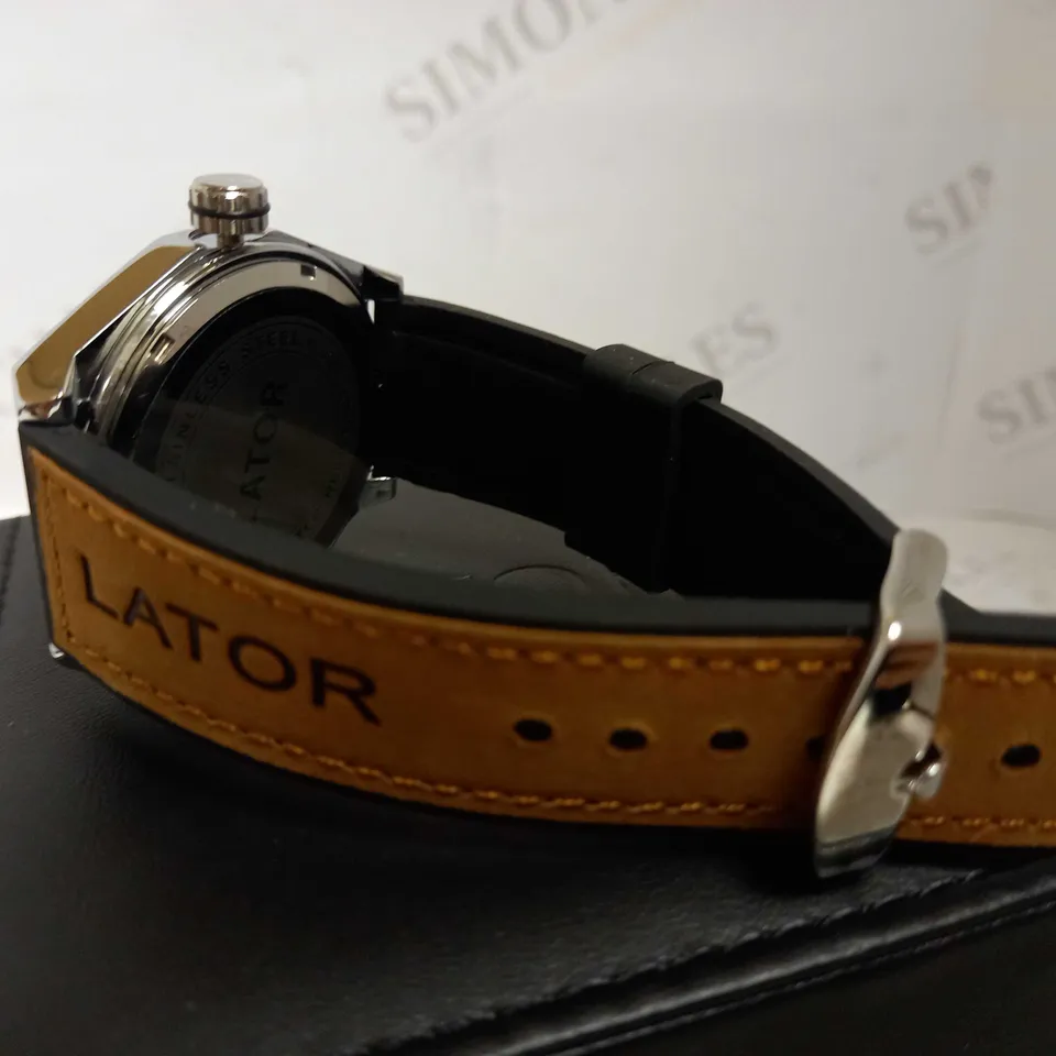 LATOR CALIBRE BROWN TWO-TONE DIAL RUBBER STRAP WRISTWATCH RRP £640