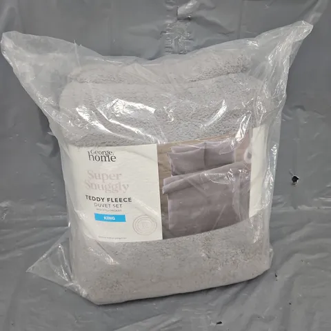 HOME SUPER SNUGGLY TEDDY FLEECE DUVET SET IN GREY - KING