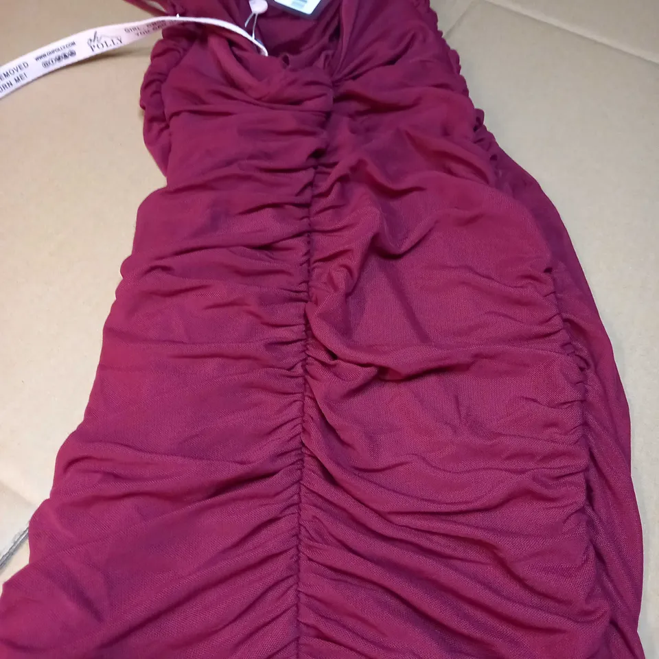 OH POLLY DARK RED RUCHED STATEMENT MINI DRESS - SIZE 6