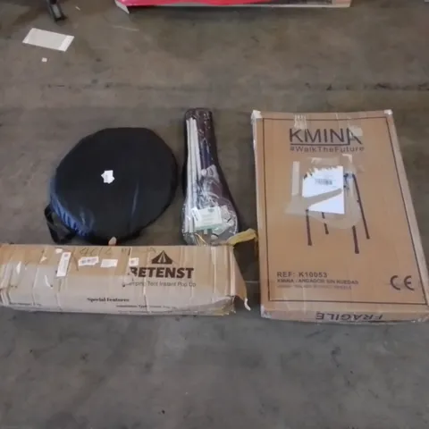 PALLET CONTAINING ASSORTED HOUSEHOLD PRODUCTS. INCLUDES TENT, WALKER AID, BADMINTON SET, CHAIR ETC