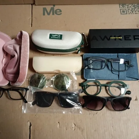LOT OF ASSORTED GLASSES AND CASES TO INCLUDE HAWKERS AND GLASSES DIRECT