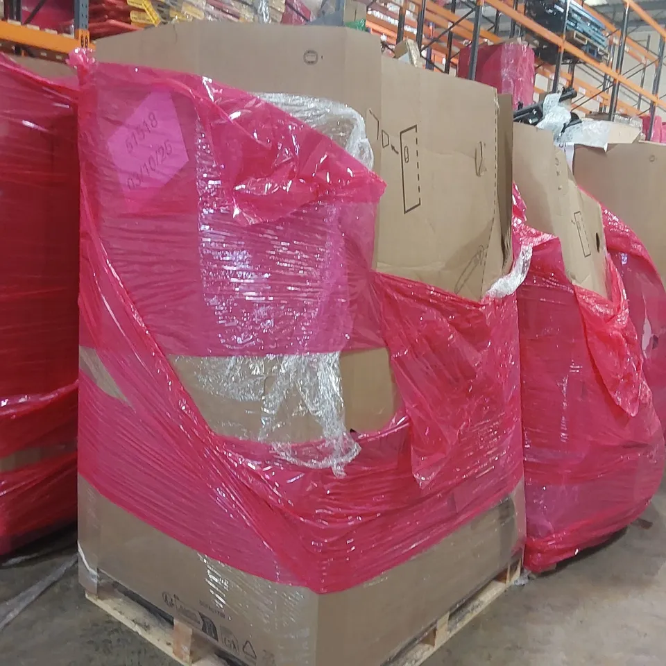 PALLET OF ASSORTED ITEMS INCLUDING: HEAT PRESS MACHINE, TROLLEY, WALL CLOCK, CUSHION ECT
