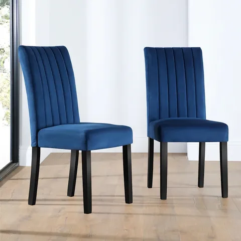 BOXED SALISBURY DINING CHAIR, BLUE CLASSIC VELVET & BLACK SOLID HARDWOOD 