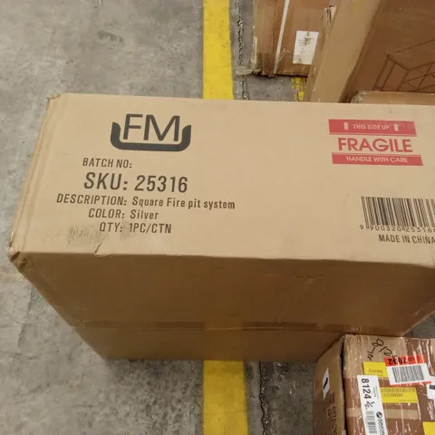 BOXED SQUARE FIRE PIT SYSTEM SILVER