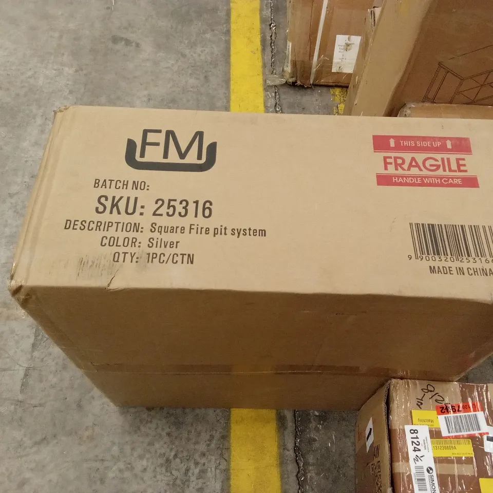 BOXED SQUARE FIRE PIT SYSTEM SILVER