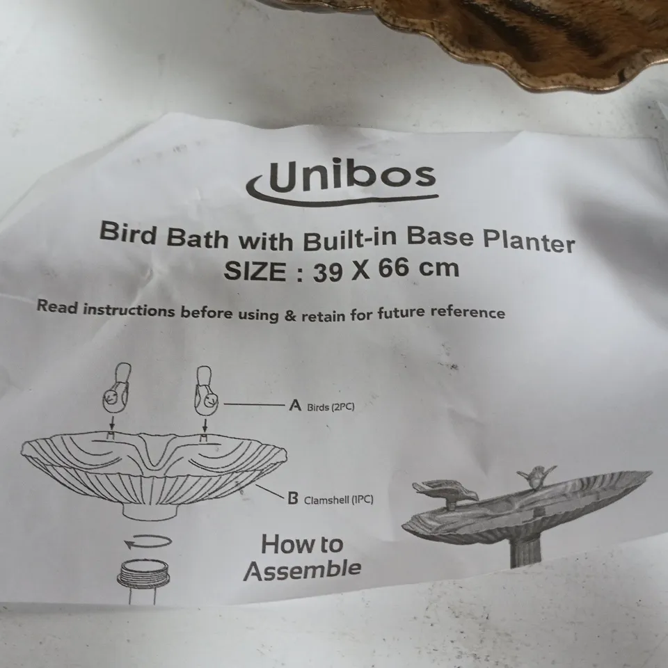 UNIBOS BIRD BATH WITH BUILT-IN BASE PLANTER