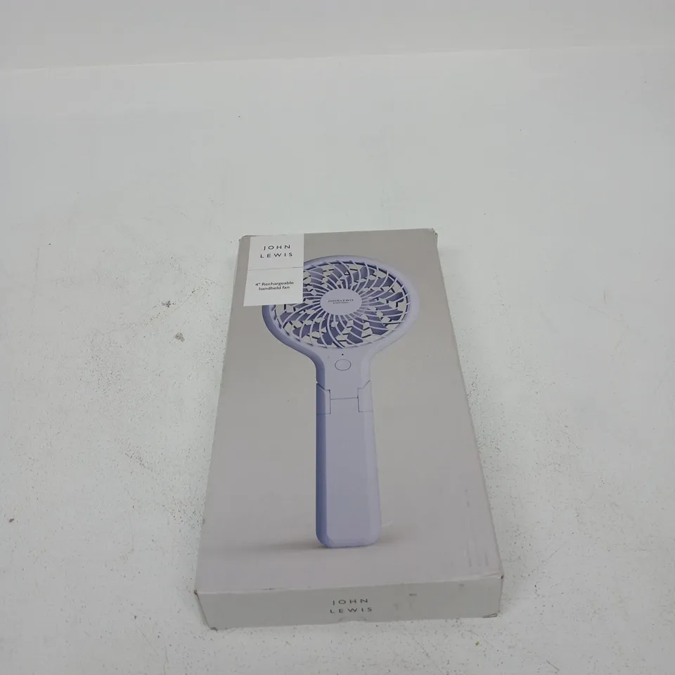 JOHN LEWIS 4" RECHARGEABLE HANDHELD FAN BOXED