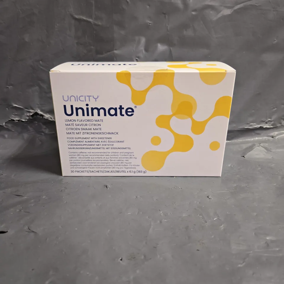 BOXED UNICITY UNITMATE LEMON DIETARY SUPPLEMENT 30 SACHETS