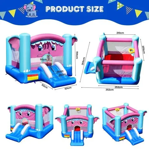 BOXED COSTWAY 3-IN-1 ELEPHANT THEME INFLATABLE CASTLE WITHOUT BLOWER