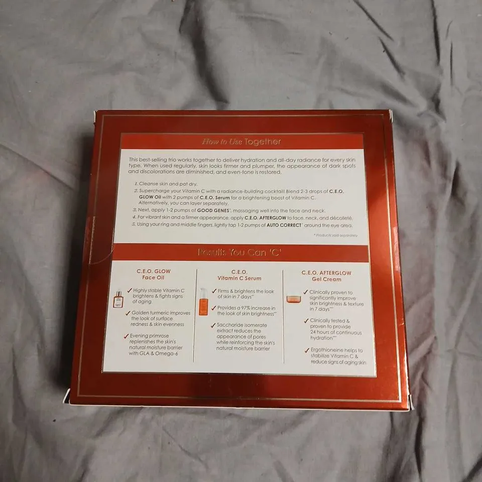 SUNDAY RILEY C.E.O. GLOW SET – VITAMIN C + TURMERIC FACE OIL, VITAMIN C SERUM & AFTERGLOW GEL CREAM (BOXED)