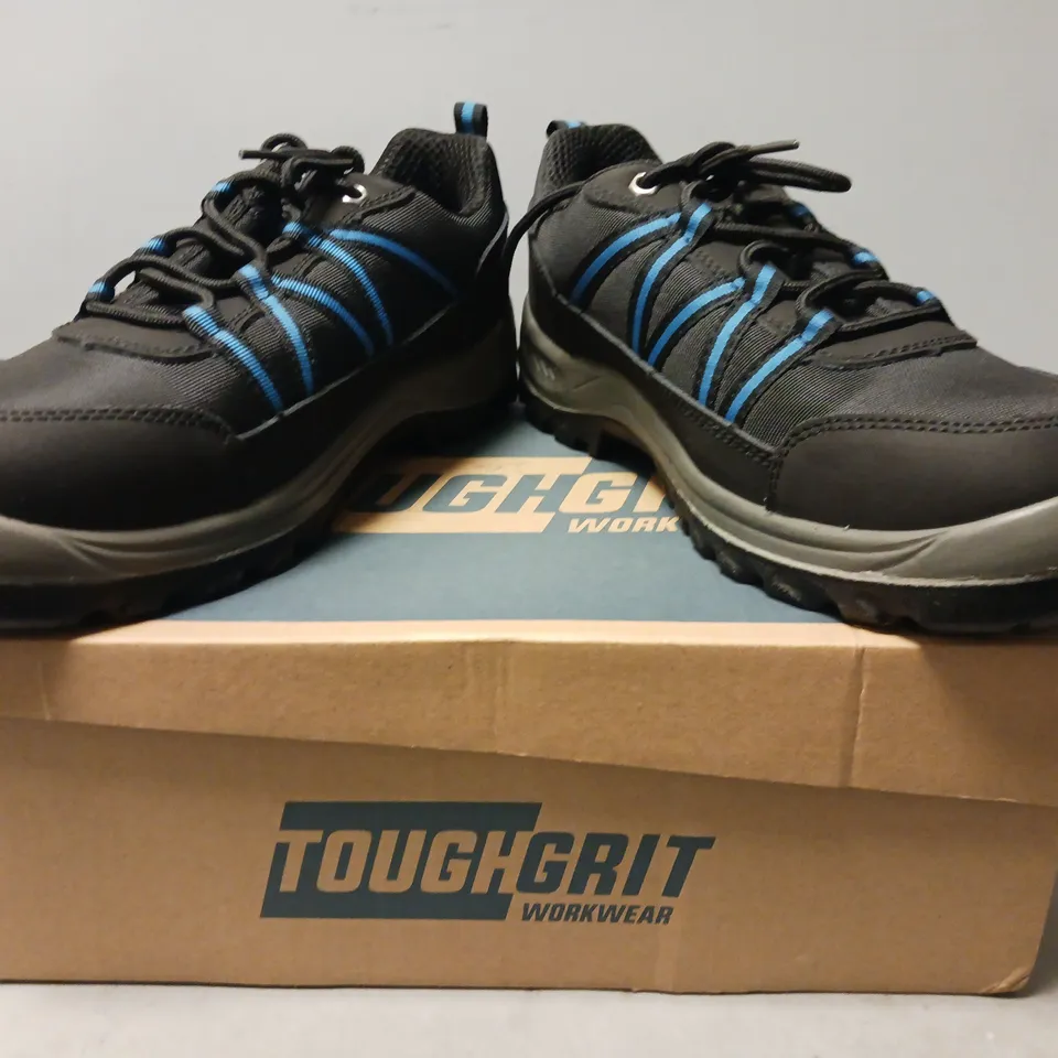 BOXED PAIR OF TOUGH GRIT ALDER 2 STEEL TOE SAFETY SHOES IN BLACK/BLUE UK SIZE 10