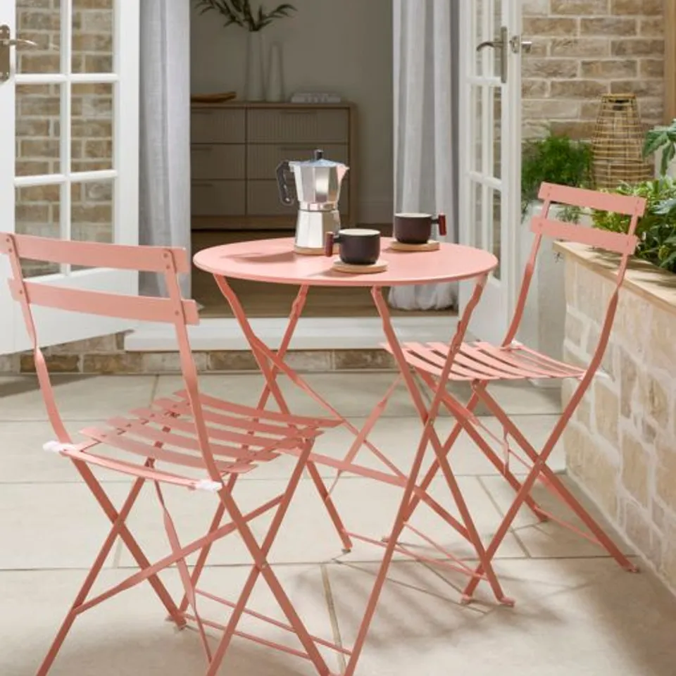 BOXED CALI METAL FOLDING BISTRO SET IN CORAL