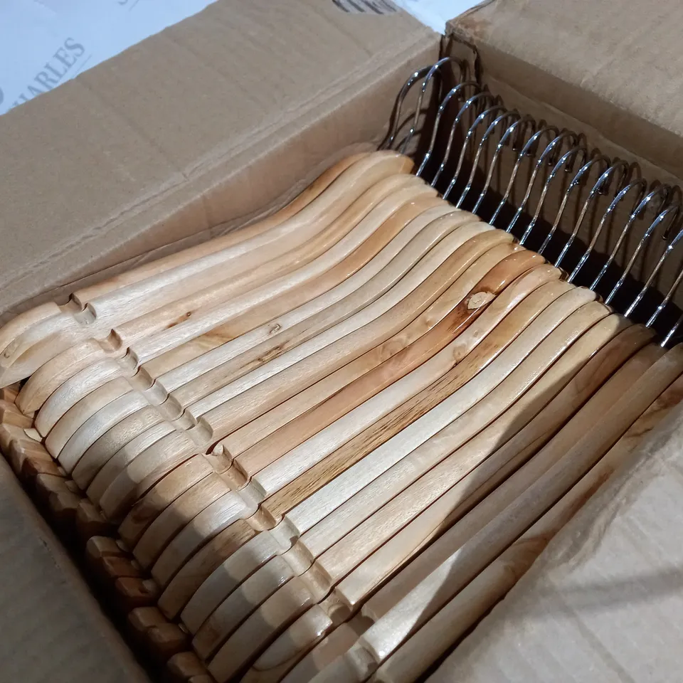 APPROXIMATELY 40 HEAVY DUTY WOODEN HANGERS 