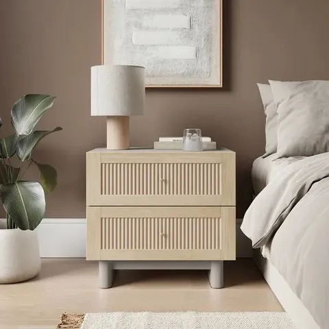 BOXED MAEVA 2 DRAWER BEDSIDE - LIGHT OAK EFFECT (1 BOX)