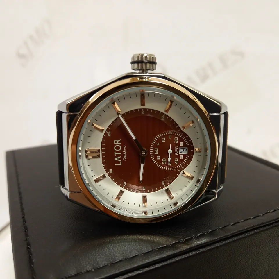 LATOR CALIBRE BROWN TWO-TONE DIAL RUBBER STRAP WRISTWATCH RRP £640