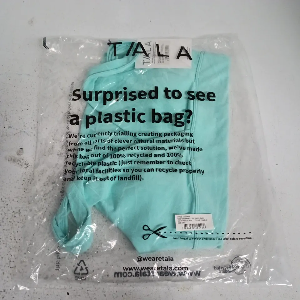 BAGGED T/ALA DAYFLEX V NECK VEST LONGER LENGTH IN CYAN BLUE - SMAL