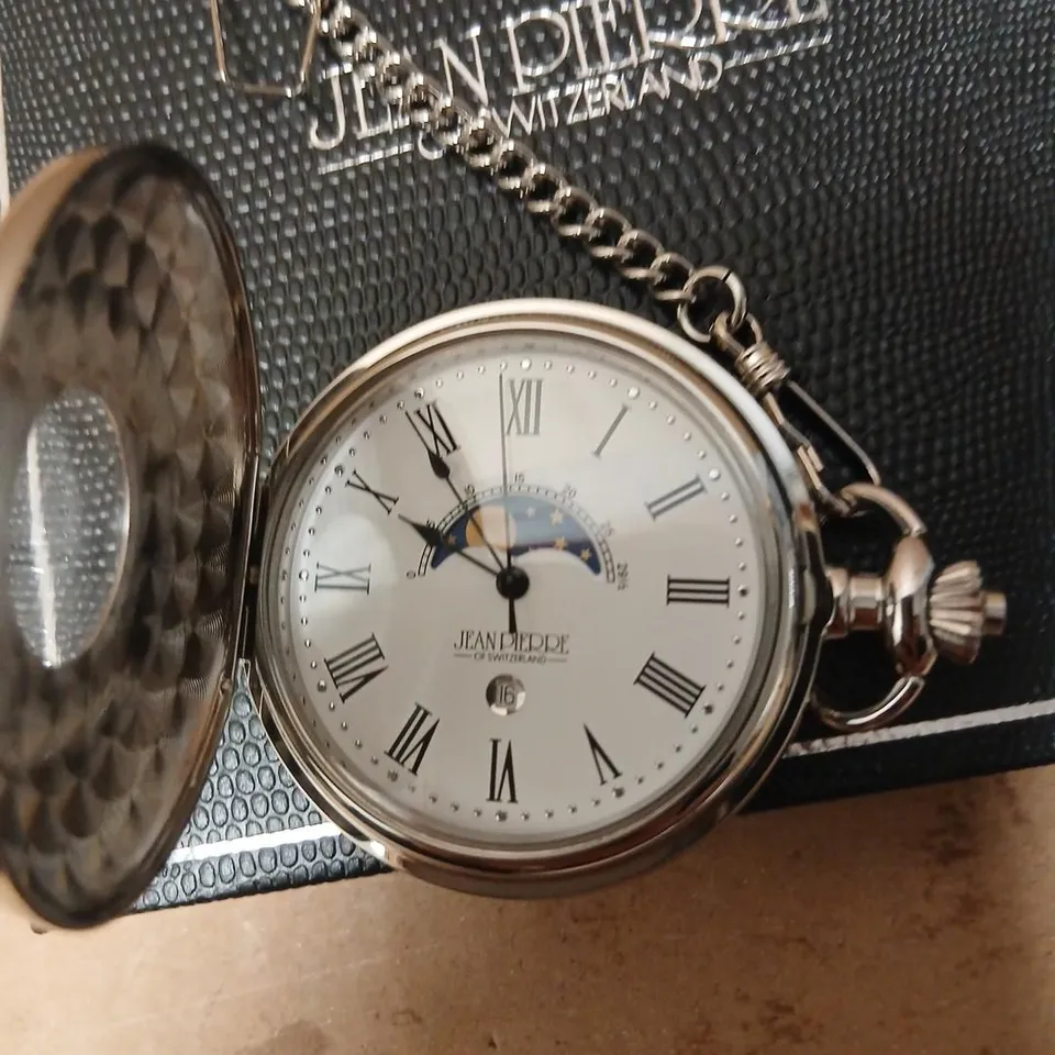 JEAN PIERRE OF SWITZERLAND POCKET WATCH WITH MOONPHASE & CHAIN