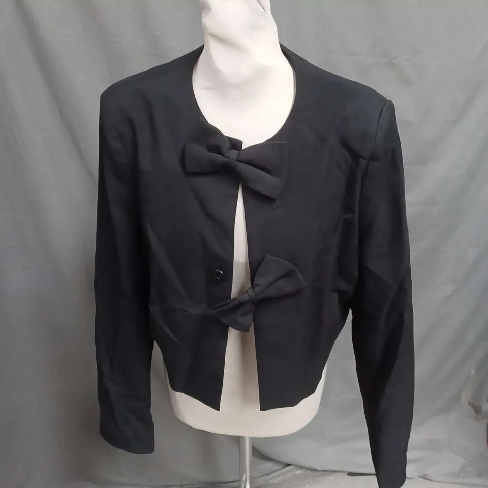 4TH+RECKLESS BOW DETAIL BOXY JACKET IN BLACK SIZE 10