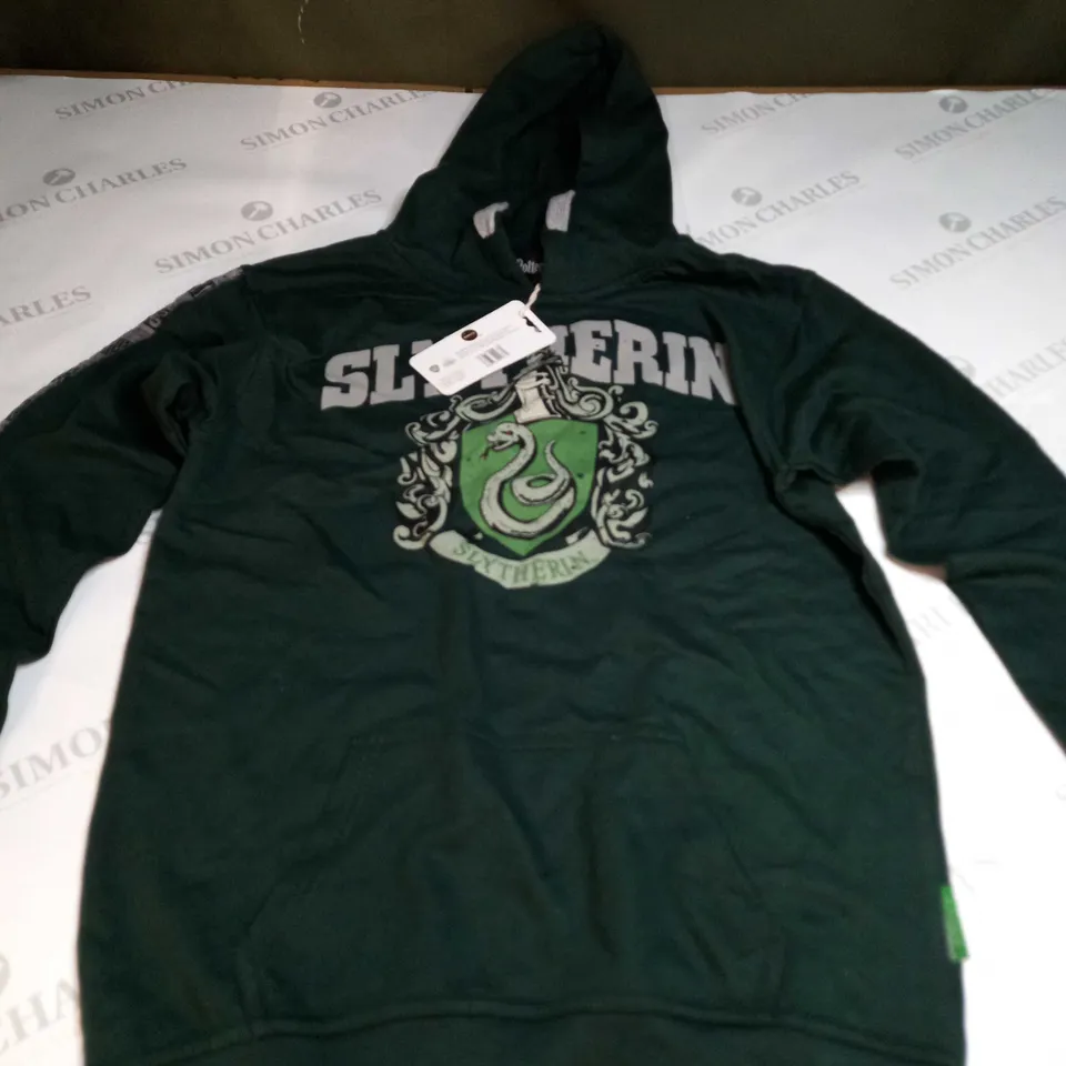HARRY POTTER 'SLYTHERIN' HOODED LONG SLEEVE TOP IN BOTTLE GREEN - 11-13