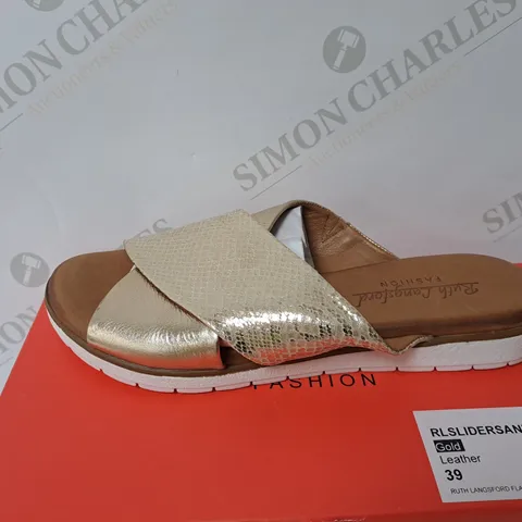 BOXED PAIR OF RUTH LANGSFORD SANDALS IN CHAMPAGNE GOLD SIZE 6