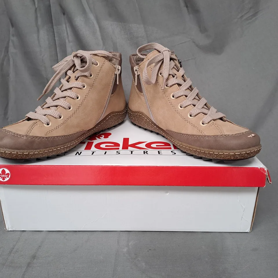 BOXED PAIR OF RIEKER SHOES IN TAN/BEIGE UK SIZE 5