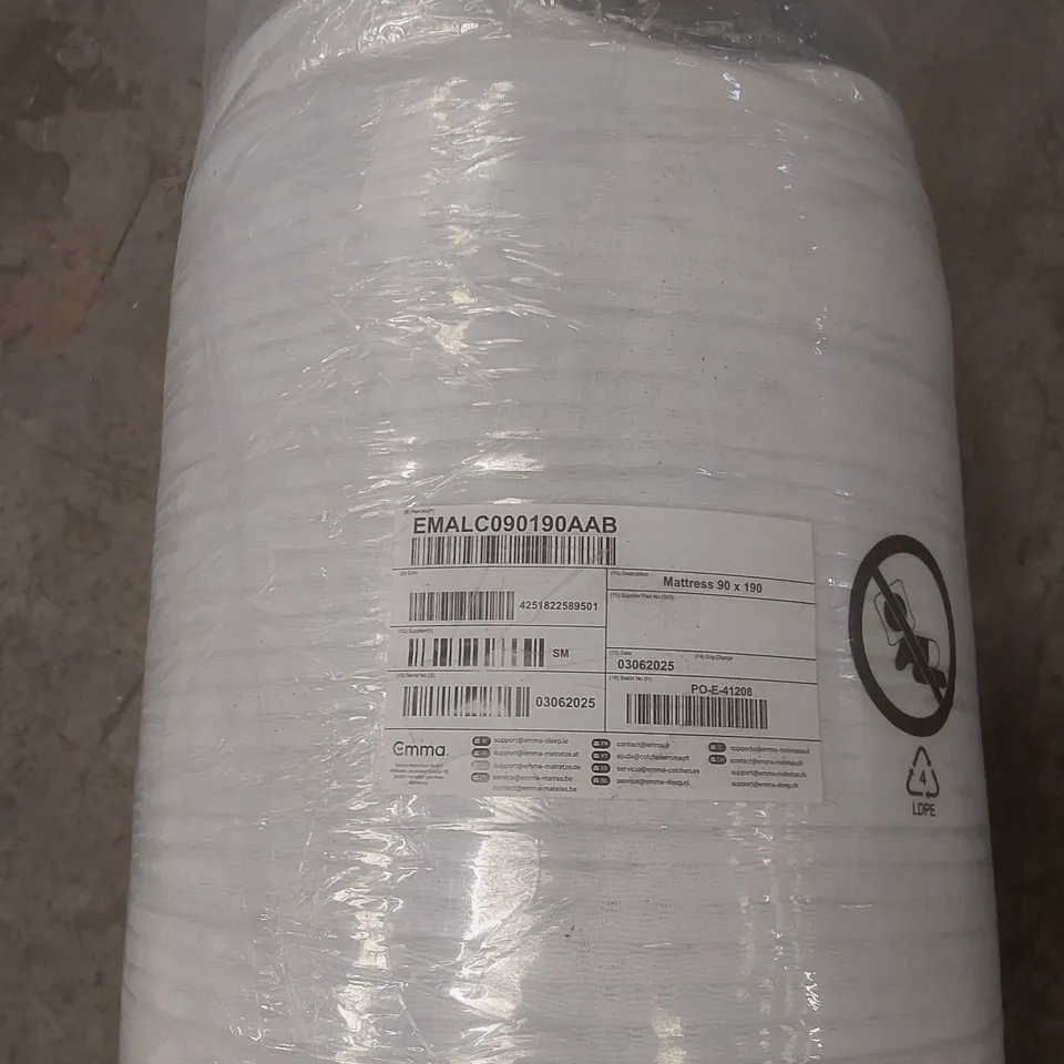 QUALITY BAGGED AND ROLLED EMMA 90CM SINGLE MATTRESS 
