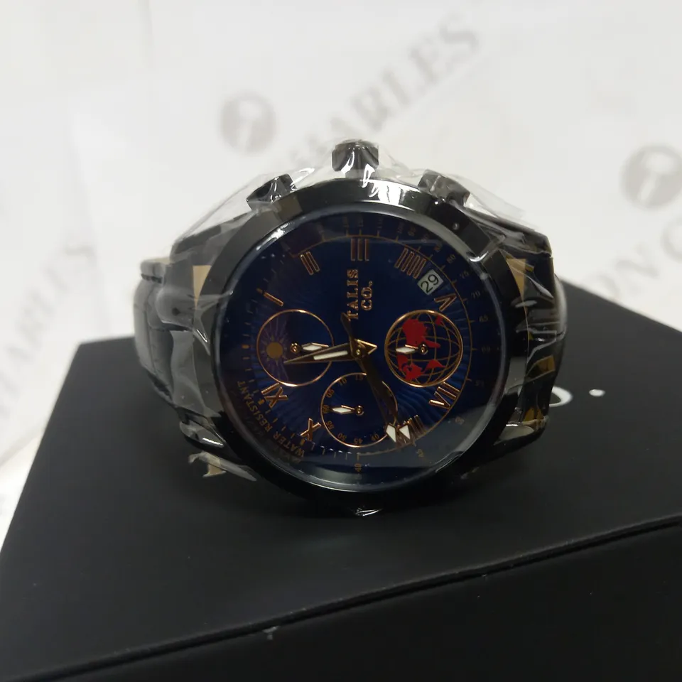 TALIS CO ROYAL BLUE CHRONOGRAPH LEATHER STRAP WATCH RRP £650