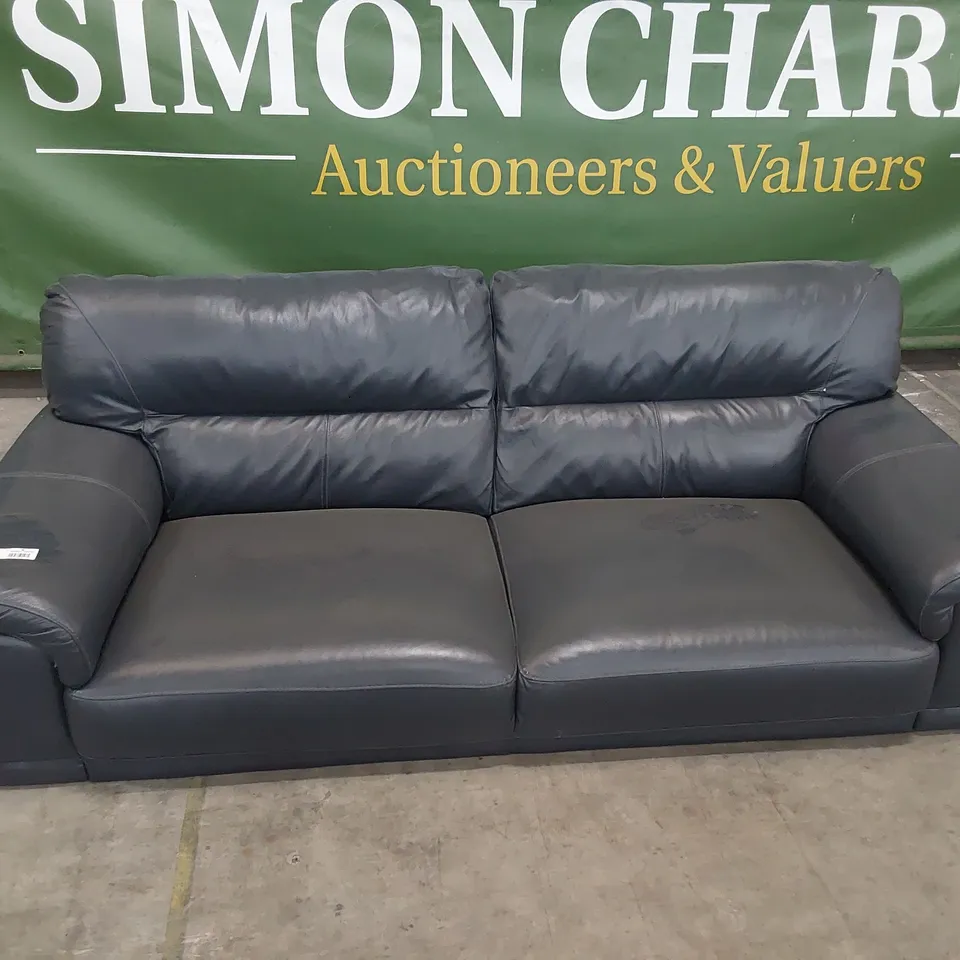 DESIGNER THREE SEATER SOFA STEEL BLUE LEATHER 