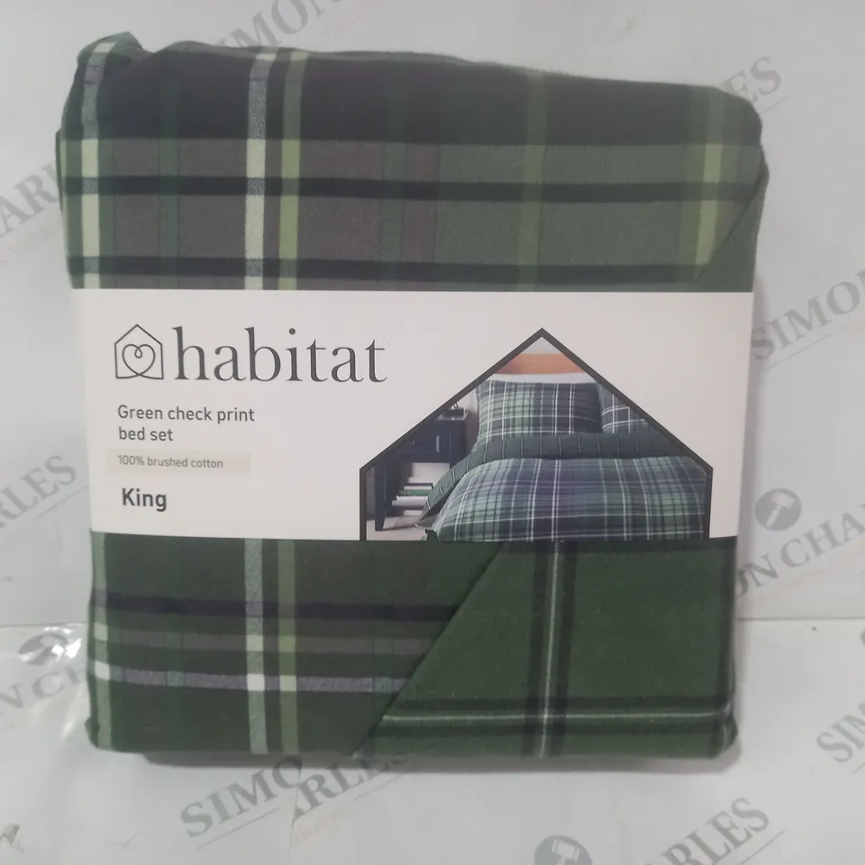 HABITAT GREEN CHECK PRINT BED SET - KING