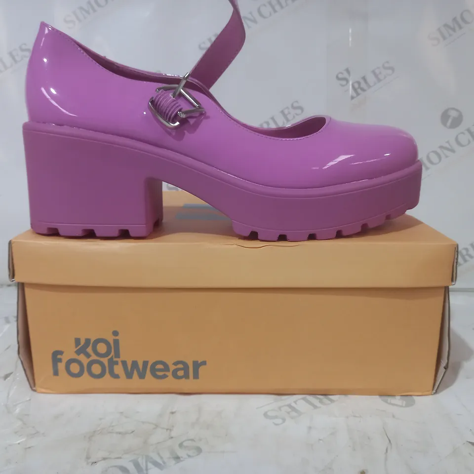 BRAND NEW BOXED PAIR OF KOI VEGAN LEATHER TIRA MARY JANES WILE PURPLE EDITION SHOES IN PURPLE UK SIZE 11