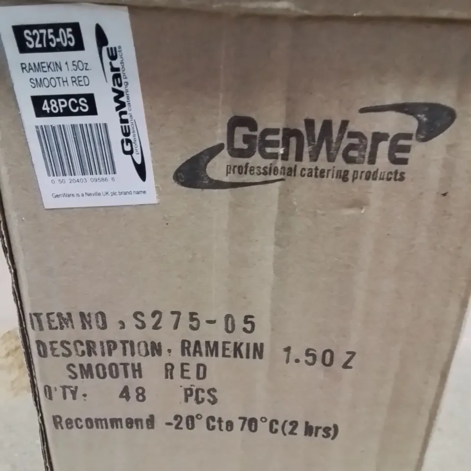 BOX CONTAINING APPROXIMATELY 48 RED RAMEKINS 