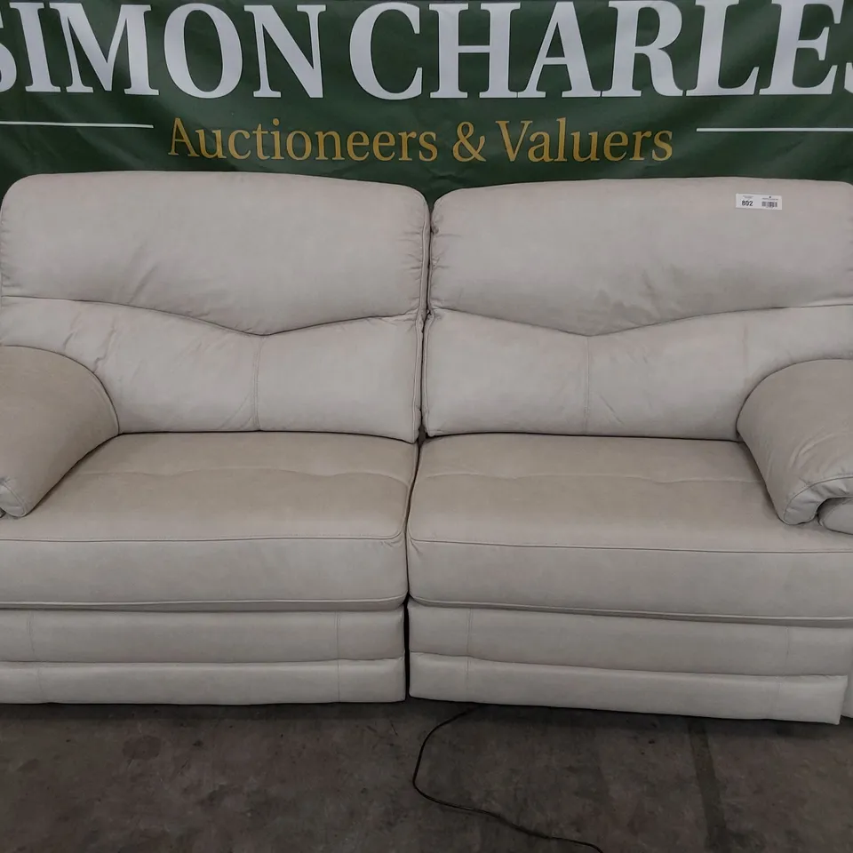 QUALITY BRITISH DESIGNER G PLAN POWER RECLINING THREE SEATER SOFA CAMBRIDGE CHALK LEATHER 