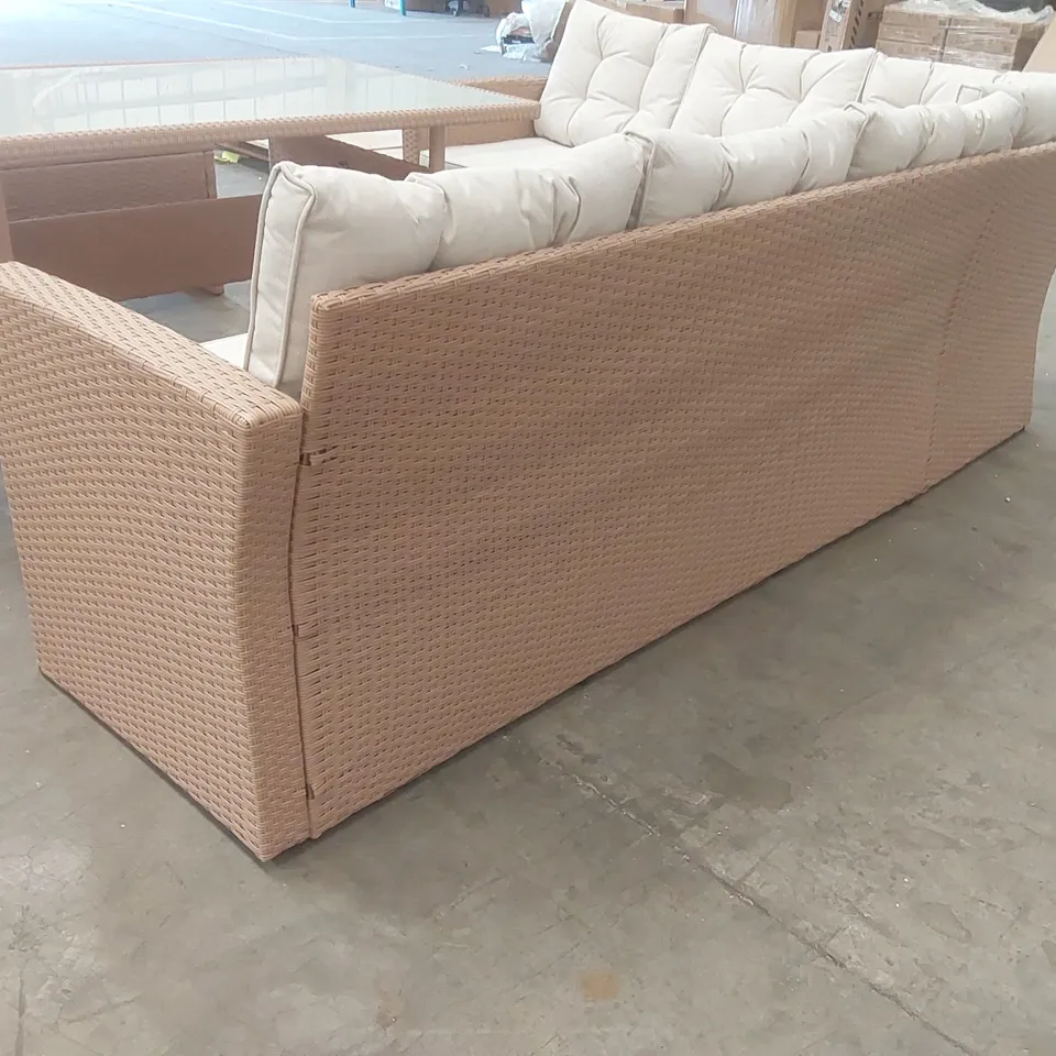 FURNITUREBOX MARBELLA BEIGE RATTAN 9 SEAT SOFA GARDEN DINING SET