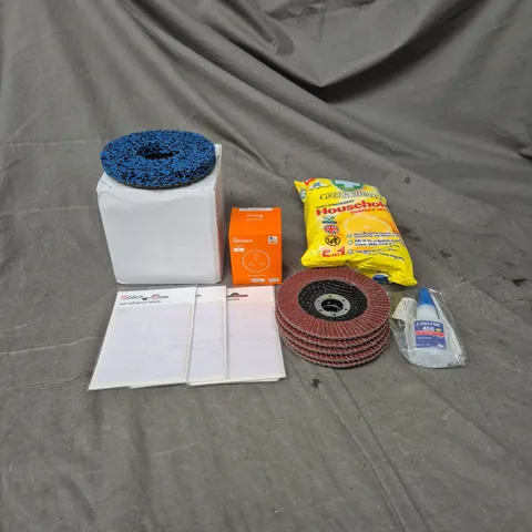 APPROXIMATELY 10 ASSORTED HOUSEHOLD ITEMS TO INCLUDE - SONOFF SMART PLUG - GREEN SHIELD HOUSEHOLD SURFACE WIPES - LOOTIE INSTANT ADHESIVE - ETC