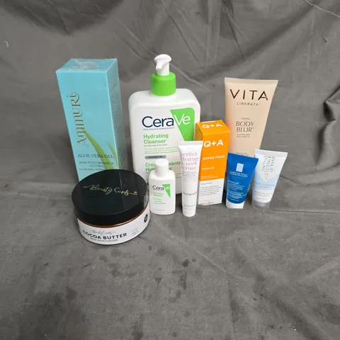 APPROXIMATEY 20 HEALTH AND BEAUTY PRODUCTS TO INCLUDE - CERAVE HYDRATING CLEANSER - Q+A FACIAL OIL - AMMURI ALOE VERA GEL - ETC