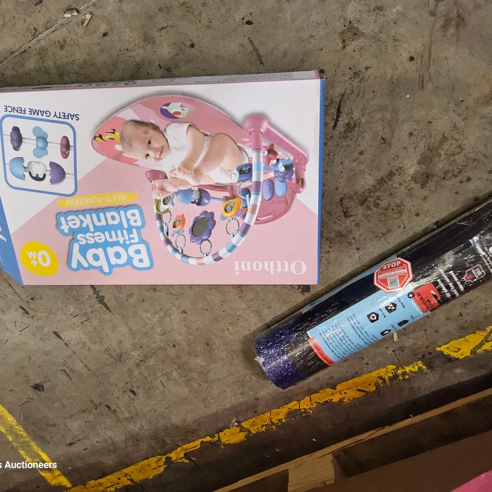 PALLET OF ASSORTED ITEMS TO INCLUDE, 36W LED LIGHT, BABY FITNESS BLANKET, CARPET PROTECTOR, CISTERN, LA SCOOTA SCOOTER, ROLLS WALLPAPER.