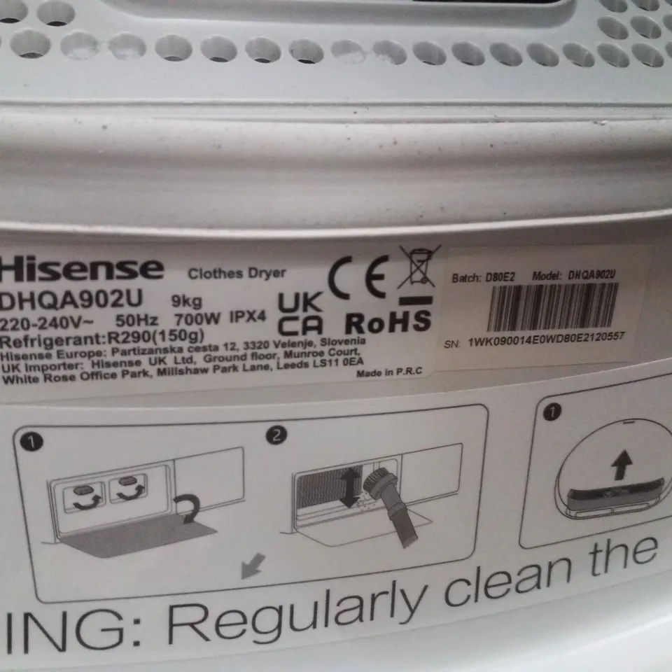 HISENSE 3 SERIES DHQA902U 9KG HEAT PUMP TUMBLE DRYER - WHITE