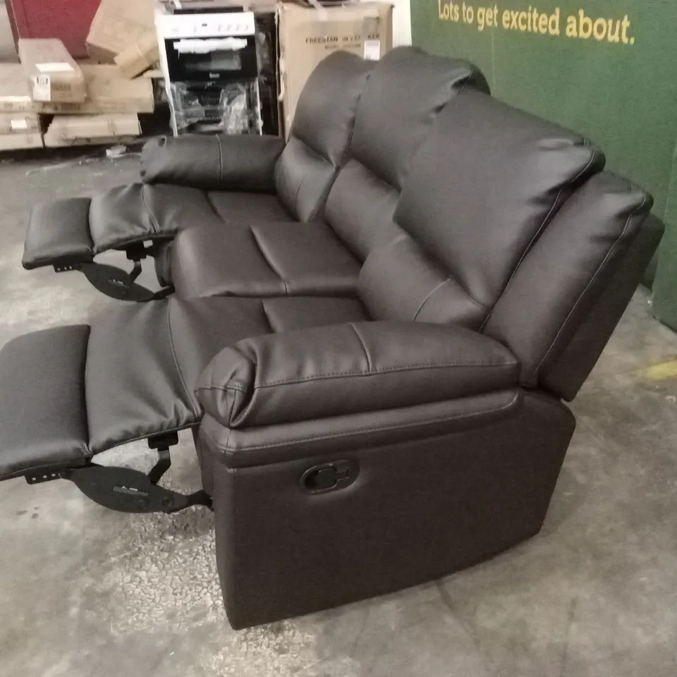ALBION LUXURY FAUX LEATHER 3 SEATER HIGH BACK MANUAL RECLINER SOFA - CHOCOLATE RRP £619