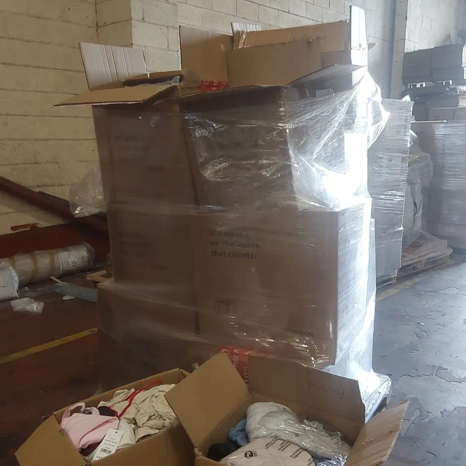 PALLET CONTAINING A VERY LARGE QUANTITY OF ASSORTED EX-DISPLAY DESIGNER CLOTHING ECT