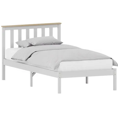 BOXED MILAN SINGLE WOODEN BED, LOW FOOT, WHITE & PINE (1 BOX)