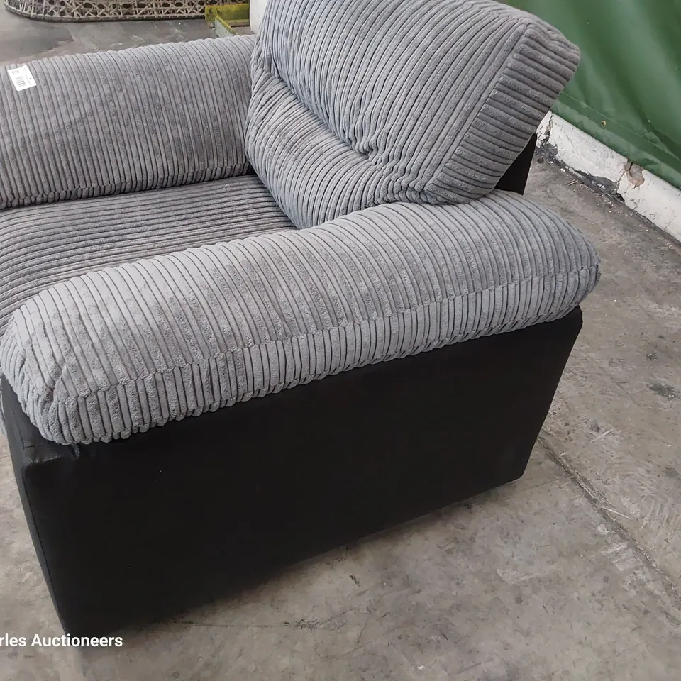 DESIGNER EASY CHAIR GREY JUMBO CHORD & BLACK FAUX LEATHER 